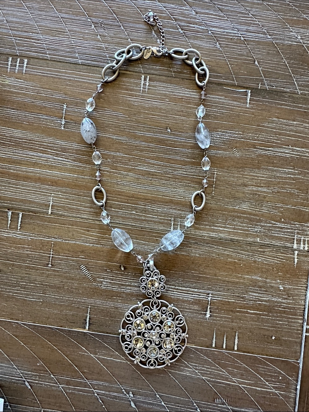 Lia Sophia Silver Crystal Pendant Necklace with Clear Beads